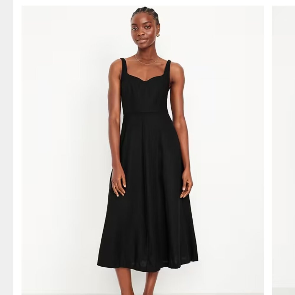 Old Navy Fit & Flare Sleeveless Linen-Blend Midi Dress in Black